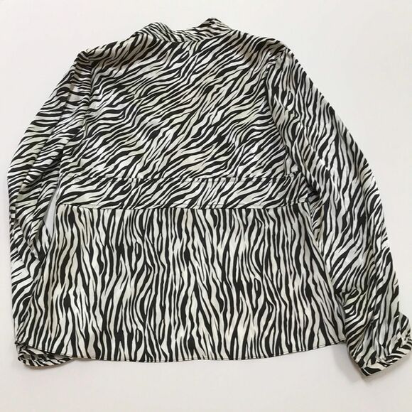 Rafaella size 14 silky black & white v-neck long sleeve blouse plus size top - Picture 4 of 6